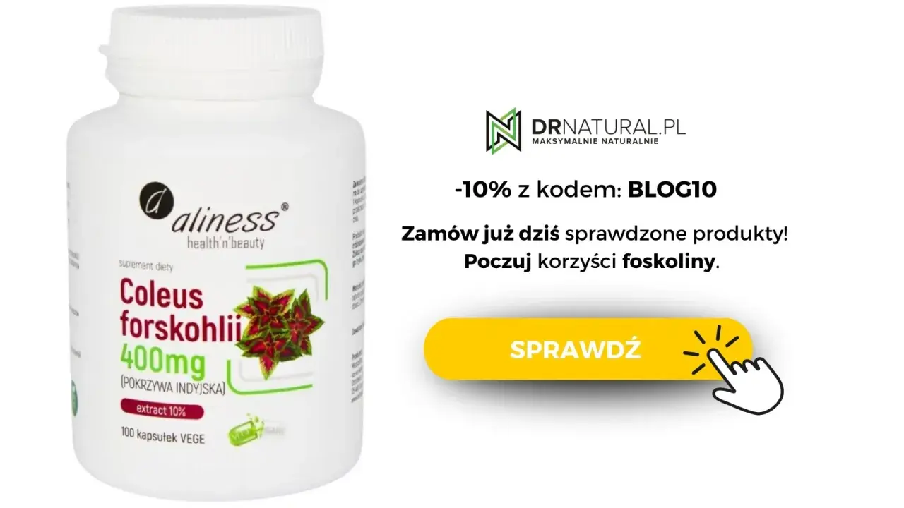 Suplement diety Aliness Coleus forskohlii. Poczuj korzyści foskoliny, niezależnie czy stosujesz ją rano czy wieczorem. Zamów już dziś!