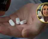 Kobieta w okręgu z apteką w tle, trzyma w dłoni tabletki. Czy magnez wpływa na tabletki antykoncepcyjne?