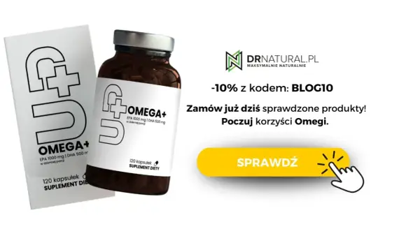 Kwasy omega-3 na stany zapalne: opakowanie i butelka suplementu diety OMEGA+. Zamów i poczuj korzyści Omegi!